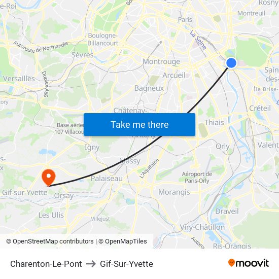 Charenton-Le-Pont to Gif-Sur-Yvette map