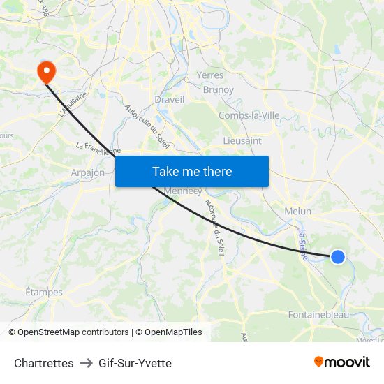 Chartrettes to Gif-Sur-Yvette map