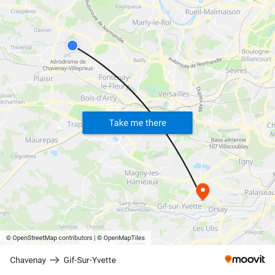 Chavenay to Gif-Sur-Yvette map