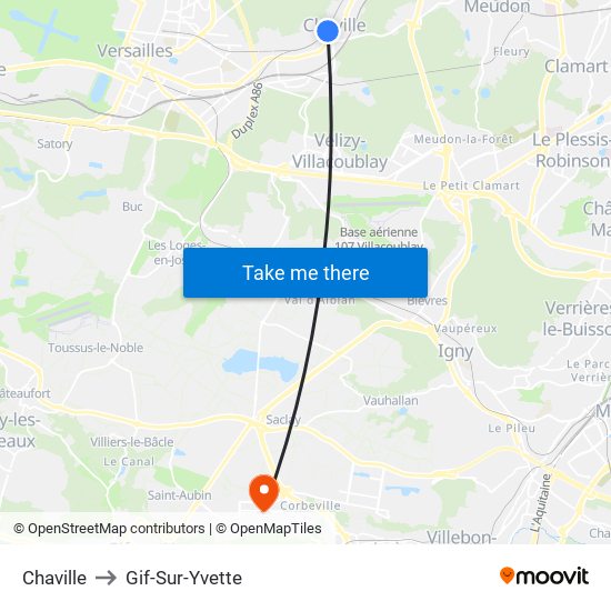Chaville to Gif-Sur-Yvette map