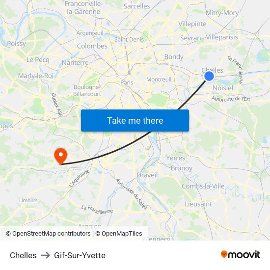 Chelles to Gif-Sur-Yvette map