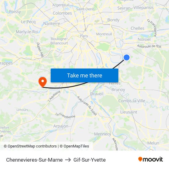 Chennevieres-Sur-Marne to Gif-Sur-Yvette map