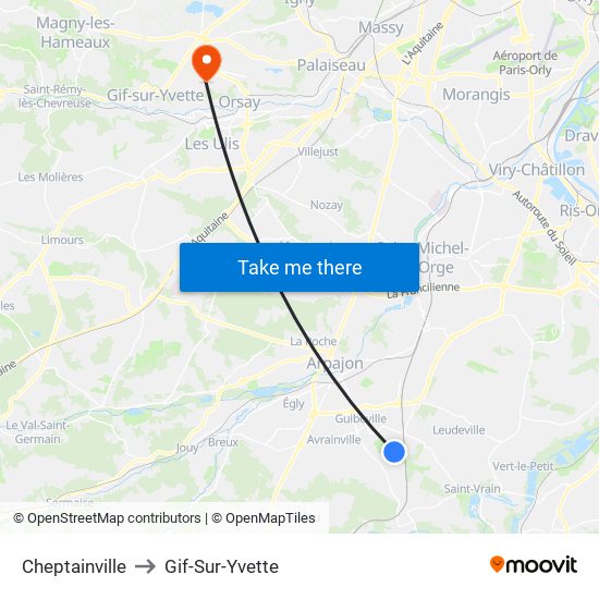 Cheptainville to Gif-Sur-Yvette map