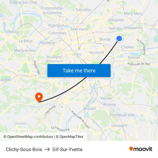 Clichy-Sous-Bois to Gif-Sur-Yvette map