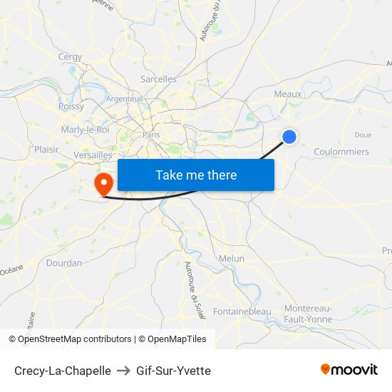 Crecy-La-Chapelle to Gif-Sur-Yvette map