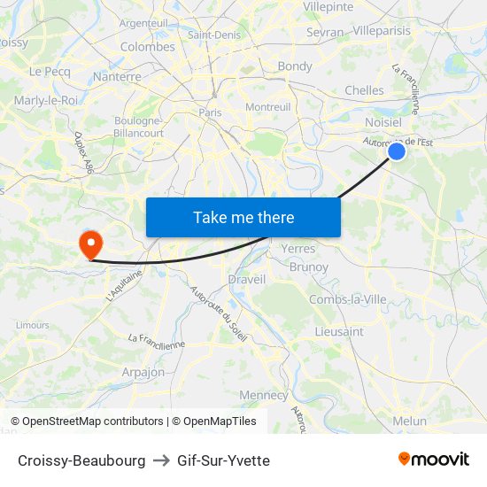 Croissy-Beaubourg to Gif-Sur-Yvette map