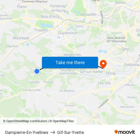 Dampierre-En-Yvelines to Gif-Sur-Yvette map