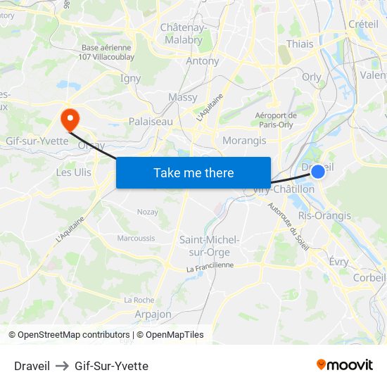 Draveil to Gif-Sur-Yvette map
