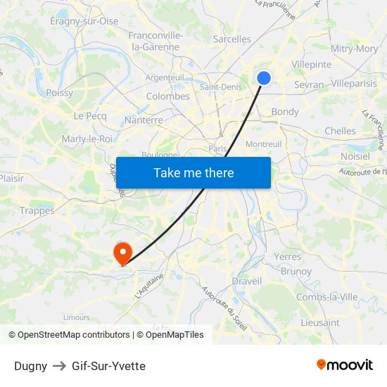 Dugny to Gif-Sur-Yvette map
