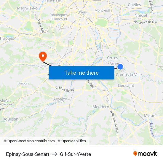 Epinay-Sous-Senart to Gif-Sur-Yvette map