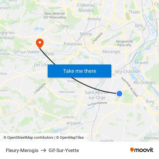 Fleury-Merogis to Gif-Sur-Yvette map