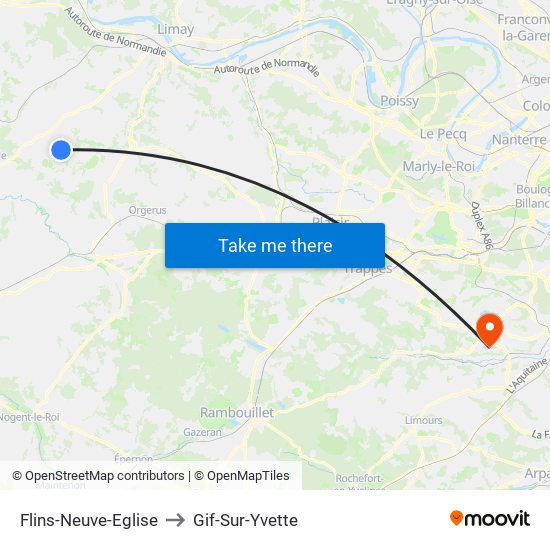 Flins-Neuve-Eglise to Gif-Sur-Yvette map