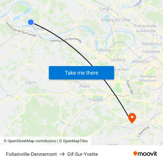 Follainville-Dennemont to Gif-Sur-Yvette map