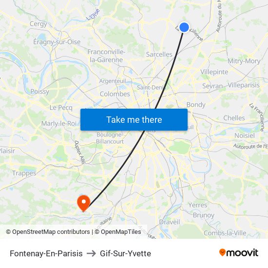 Fontenay-En-Parisis to Gif-Sur-Yvette map