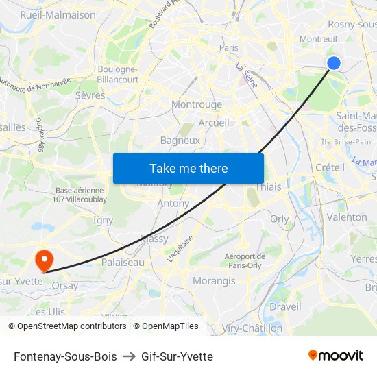 Fontenay-Sous-Bois to Gif-Sur-Yvette map