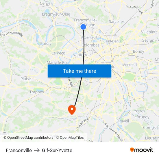 Franconville to Gif-Sur-Yvette map