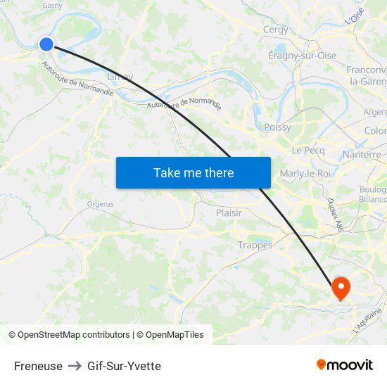 Freneuse to Gif-Sur-Yvette map