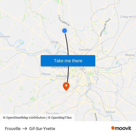 Frouville to Gif-Sur-Yvette map
