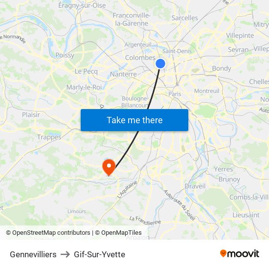 Gennevilliers to Gif-Sur-Yvette map