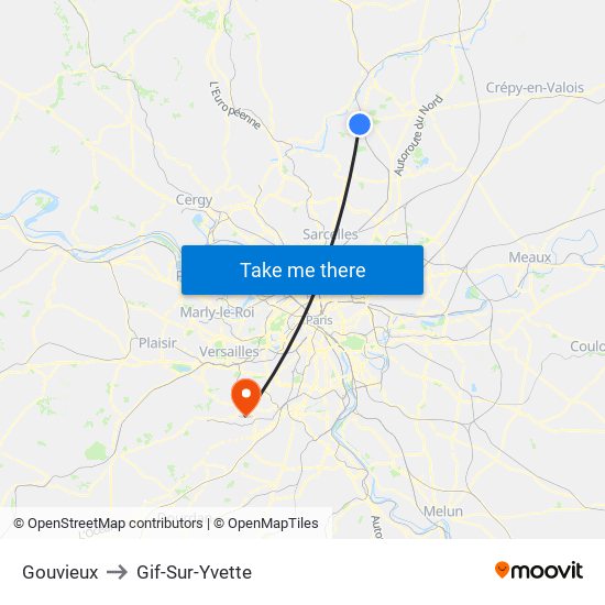 Gouvieux to Gif-Sur-Yvette map