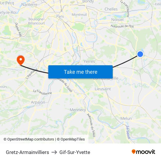 Gretz-Armainvilliers to Gif-Sur-Yvette map