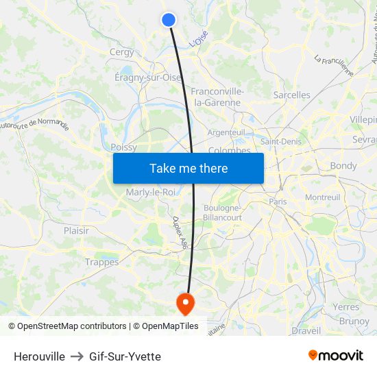 Herouville to Gif-Sur-Yvette map