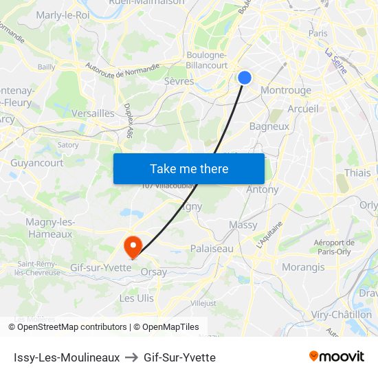 Issy-Les-Moulineaux to Gif-Sur-Yvette map