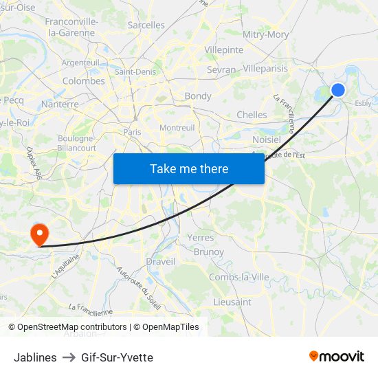 Jablines to Gif-Sur-Yvette map