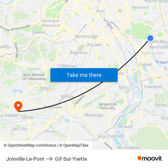 Joinville-Le-Pont to Gif-Sur-Yvette map