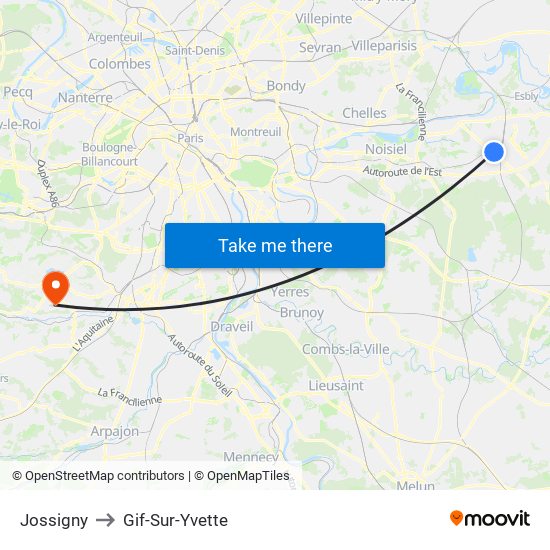 Jossigny to Gif-Sur-Yvette map