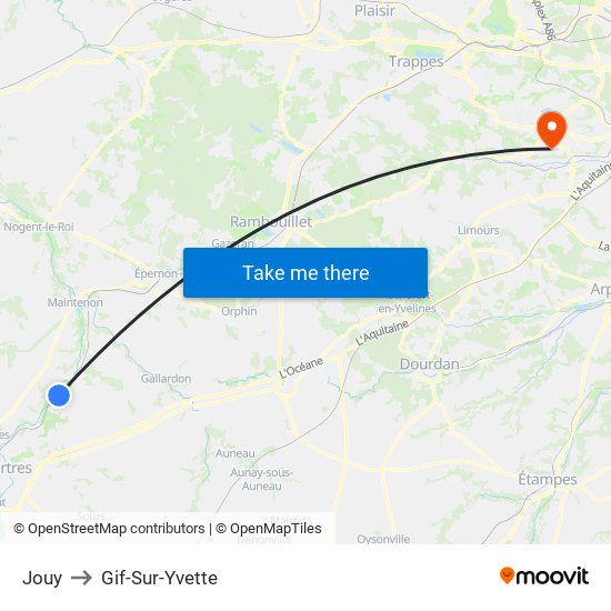 Jouy to Gif-Sur-Yvette map