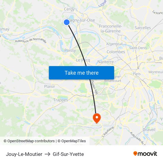 Jouy-Le-Moutier to Gif-Sur-Yvette map