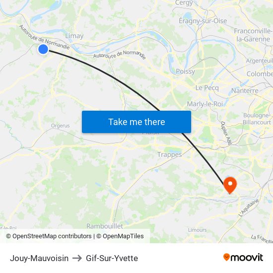 Jouy-Mauvoisin to Gif-Sur-Yvette map