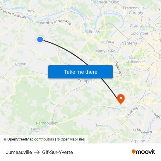 Jumeauville to Gif-Sur-Yvette map