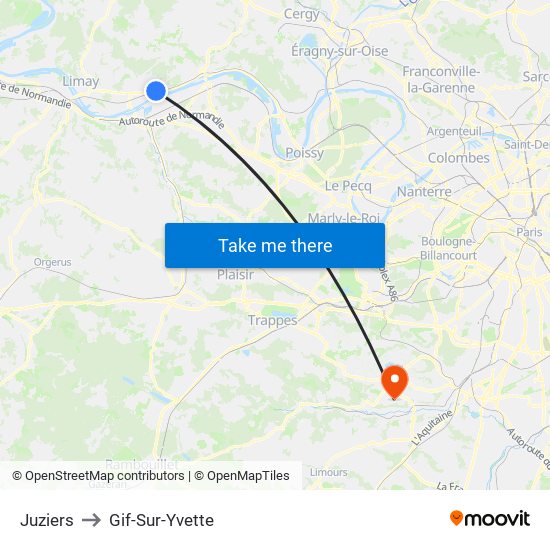 Juziers to Gif-Sur-Yvette map