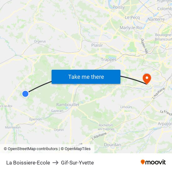 La Boissiere-Ecole to Gif-Sur-Yvette map