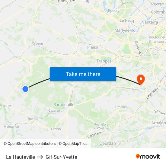 La Hauteville to Gif-Sur-Yvette map