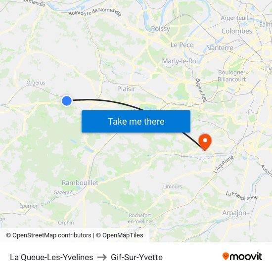 La Queue-Les-Yvelines to Gif-Sur-Yvette map