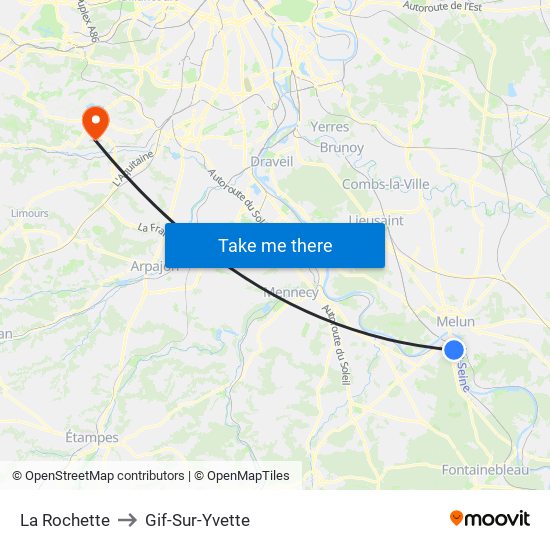 La Rochette to Gif-Sur-Yvette map