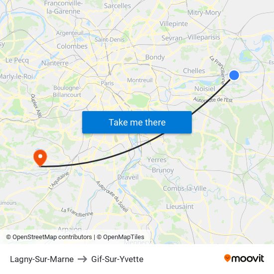 Lagny-Sur-Marne to Gif-Sur-Yvette map