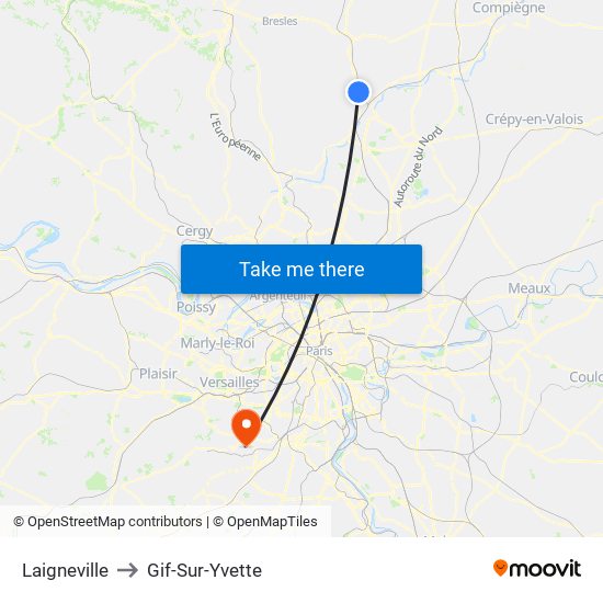 Laigneville to Gif-Sur-Yvette map