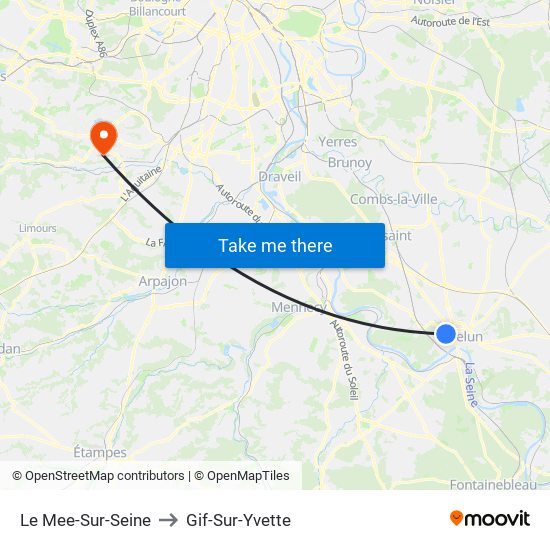 Le Mee-Sur-Seine to Gif-Sur-Yvette map