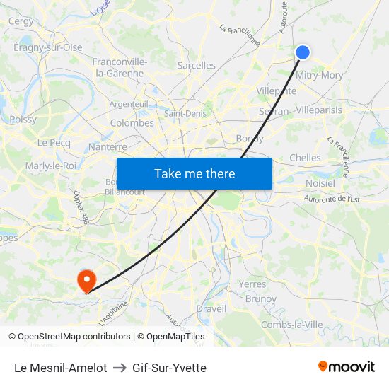 Le Mesnil-Amelot to Gif-Sur-Yvette map