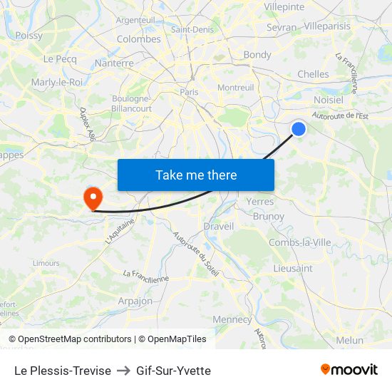 Le Plessis-Trevise to Gif-Sur-Yvette map