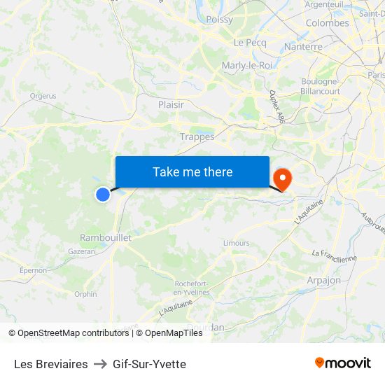 Les Breviaires to Gif-Sur-Yvette map