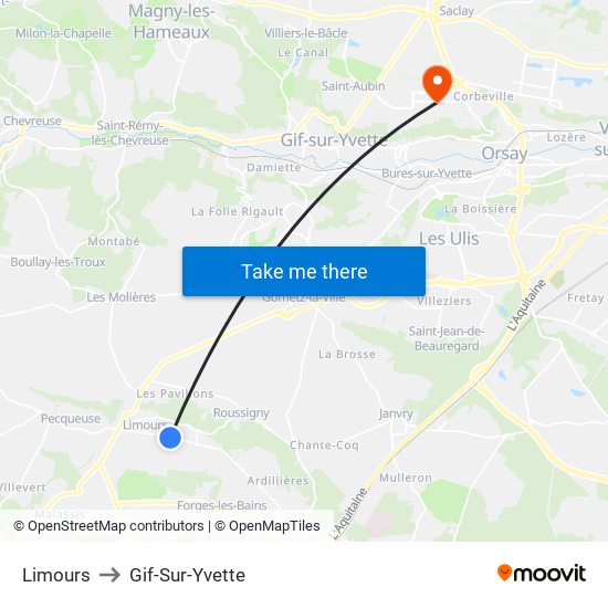 Limours to Gif-Sur-Yvette map