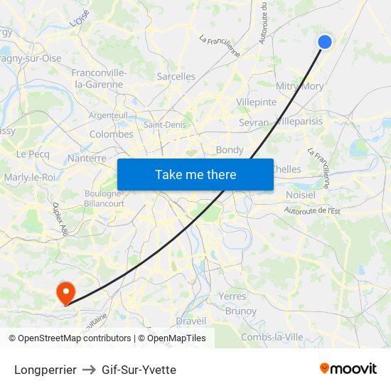 Longperrier to Gif-Sur-Yvette map