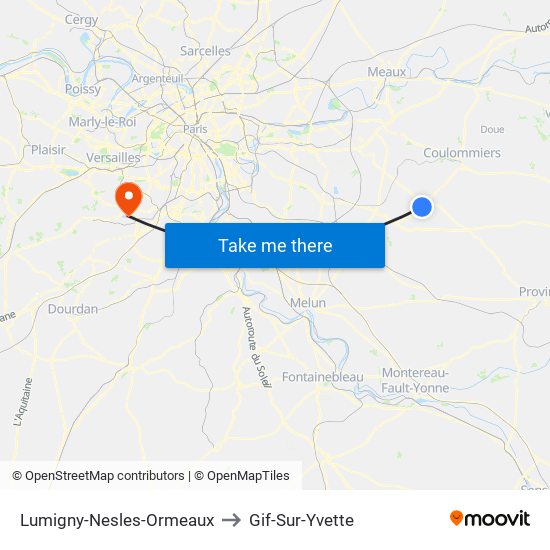 Lumigny-Nesles-Ormeaux to Gif-Sur-Yvette map