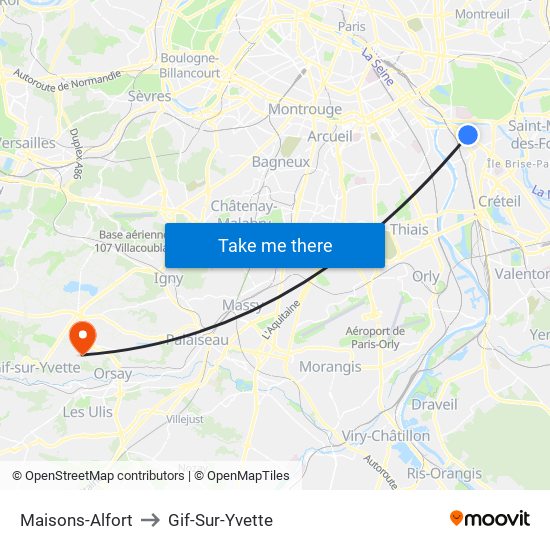 Maisons-Alfort to Gif-Sur-Yvette map