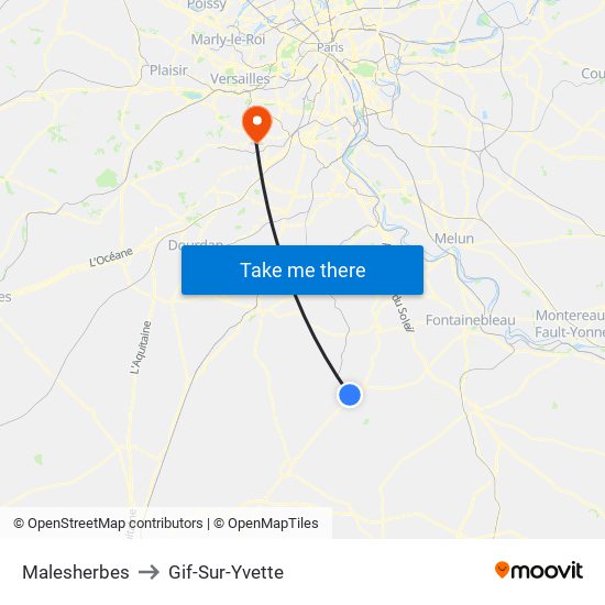 Malesherbes to Gif-Sur-Yvette map